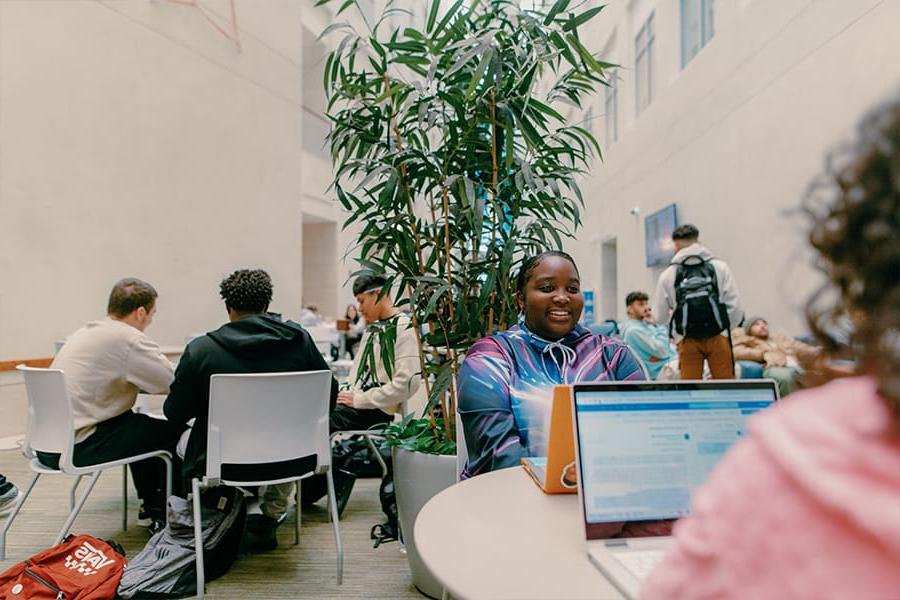 Group study in campus center.